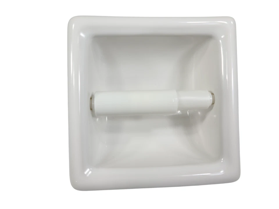 Azulejo de cerámica blanco empotrado soporte TP papel higiénico nicho mediados de siglo moderno Foto 3 de 4