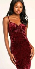 Lulus Favorite Fashionista Burgundy Crushed Velvet Mini DressParty Cocktail NWT