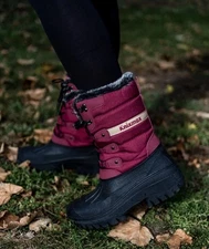 Knixmax Women Winter Wine Snow Boots Waterproof Mid Calf Fur Lined Size 7