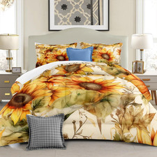 Sunflower Comforter Set Yellow Summer Printed Quilt Bedding Set with 1 Comforter