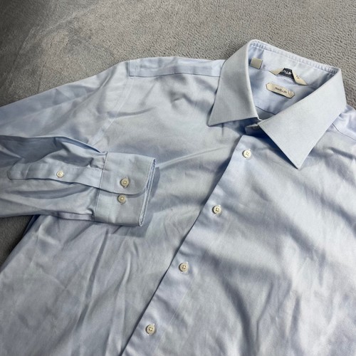 Suitsupply Traveller Shirt Mens 16.5 42 Slim Fit Blue Micro Pattern Dress Shirt