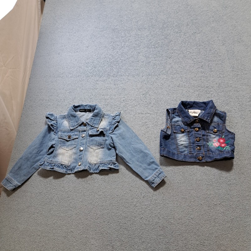 Rare Editions Girls Denim Shirt Size 5y  Blue Embroidery Flower Cotton Stretch