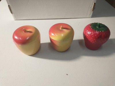 MID CENTURY MODERN (3) HAZEL ATLAS Jelly Jar Strawberry & Apple/SHIPS FREE