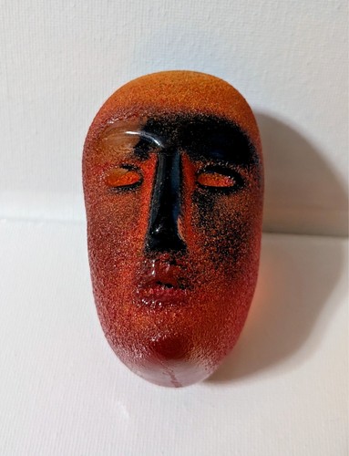 Kosta Boda Bertil Vallien orange Kunstglas Gehirn Kopf Skulptur #99862, signiert - Bild 1 von 11