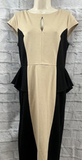 Dorothy Perkins Bodycon Dress Beige Brown & Black Peplum Waist Size 12 Preppy