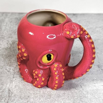 Unique Pink Octopus Mug Yellow Suction Cups 3D Tentacle Handle Kraken Nautical