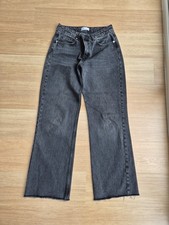 Ladies Zara Black Jeans Eur40 Uk12 Cotton Mid Rise Wide Leg