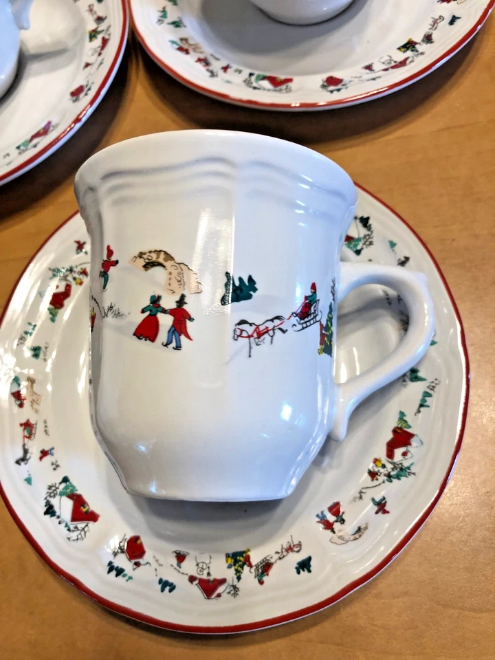 8 tazas y platillos de café Farberware Katherine Babanovsky blancos Navidad 95 #391 Foto 2 de 4