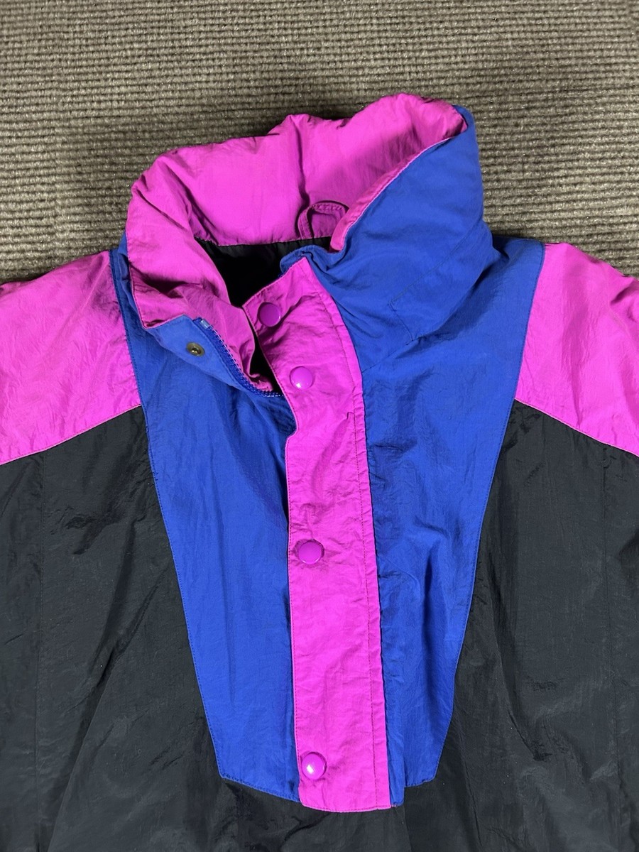 Vintage Eddie Bauer Men's XL Pink Blue Black Colorblock Anorak