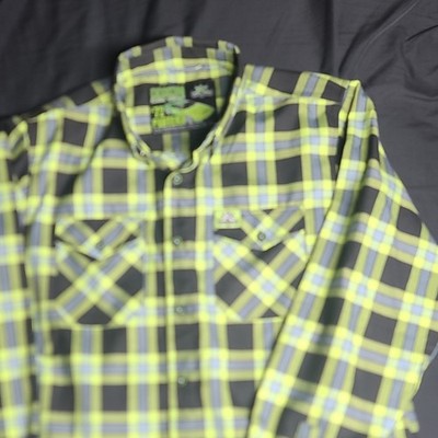Dixxon Men's Black/Yellow/Blue Plaid Flannel Long Sleeve Button-Up Pockets Sz L