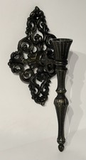 Vintage Home interiors Candle Holder Sconce Black Metal 11" x 5.75" MCM 70's