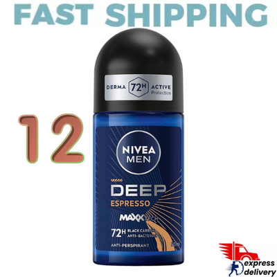 12X Nivea Men Deep Black Carbon Espresso Anti-Perspirant Roll-On 50ml 72-H 
