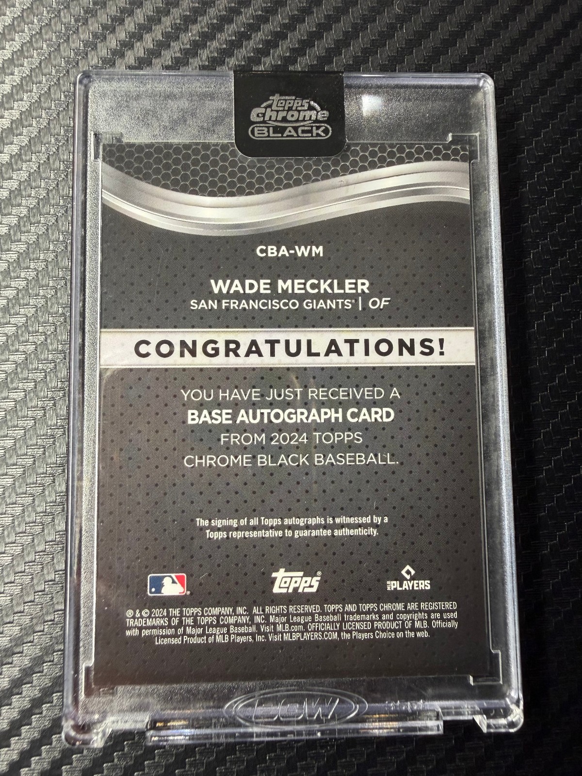 2024 Topps Chrome Black Wade Meckler Auto Rookie RC #CBA-WM Gold /50 Encased view 2