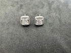 2.28g Vintage Sterling Silver 925 Square Halo Sparkling Stud Earrings M