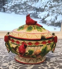 Cracker Barrel Cardinal Soup Tureen  Tidings Bird Christmas Holiday 