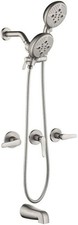 NIITAWH 3 Handle Tub Shower Faucet Set Dual Shower Head System with Valve Chrome