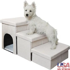 3-in-1 Dog Stairs W/ Storage Non-Slip Pet Steps Sturdy Comfort Large Dogs New
