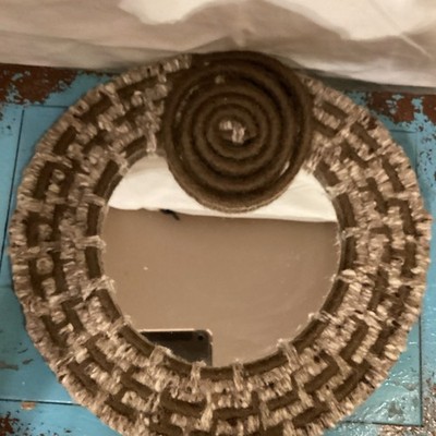 Vintage Macrame Mirror 11  Round Brown & Beige