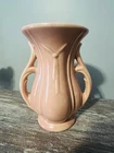 McCoy Vintage Pottery Tie Vase with Handled Peach Pink Ribbon Cord Tassel 8"