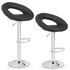 Topbuy 2 PCS PU Leather Bar Stools Adjustable Kitchen Counter Chairs Black