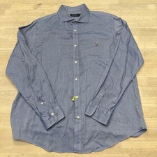 Polo Ralph Lauren Mens Long Sleeve Button Down Shirt Sz XL Solid Blue