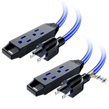2 Pack 4 ft Extension Cord with Multiple Outlets 16 Gauge Blue ETL Listed