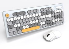 Wireless Keyboard Mouse Combo, Full Size Colorful Round Keycaps Bluetooth Key...