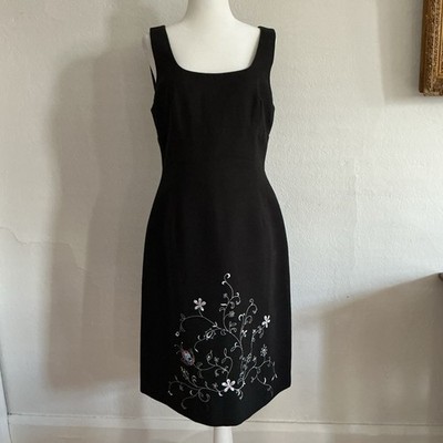Vintage Dress Laundry By Shelli Segal LBD Embroidered Black Shift Prep Y2K S 6