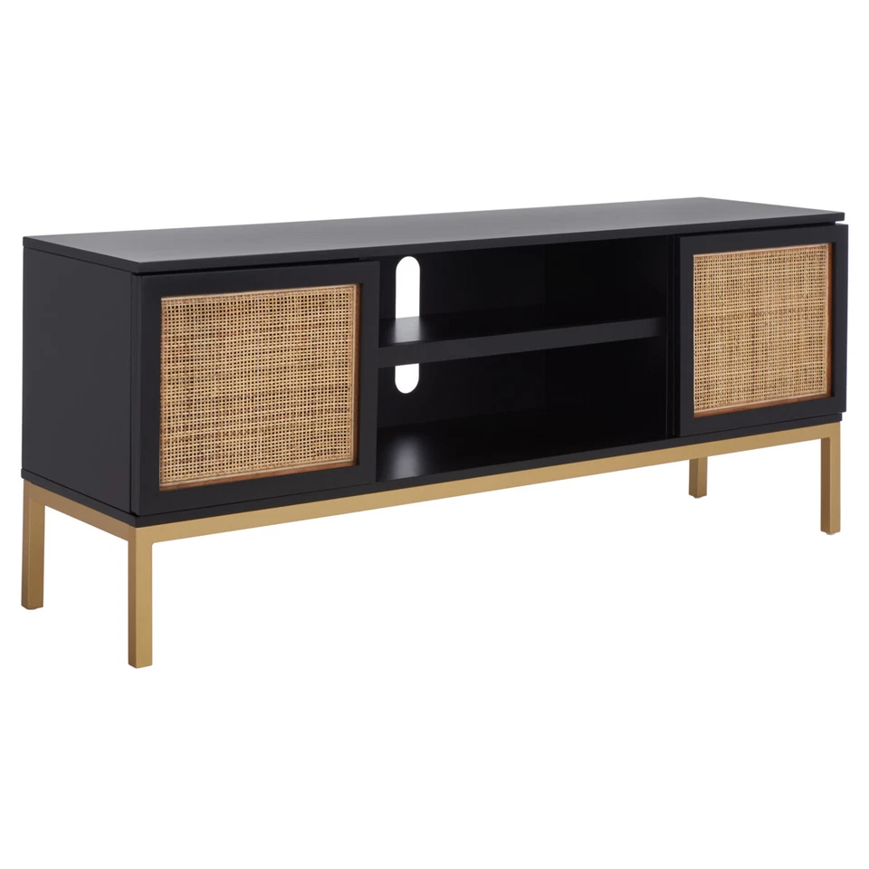 SAFAVIEH Zadie 1 Estante Soporte Medios Ratán | Negro/Natural | Foto 3 de 4