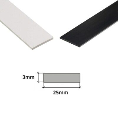 Kunststoff Flach Bar Streifen PVC weiß & schwarz Massiv Flach Kunststoff Streifen 1m Länge