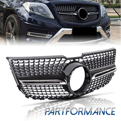 For 2013-2015  X204 GLK-CLASS Diamond Front Grille Grill Black Chrome
