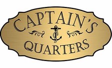 Gold "Captain's Quarters" nautical boat door sign - Free Shipping