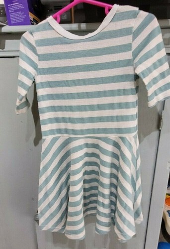 vignette 5yr girls white and teal striped dress - Picture 3 of 4