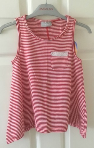 RED & WHITE STRIPE - SLEEVELESS COTTON TOP AGE 6YRS - LACE TRIM POCKET - BNWT - Picture 5 of 10