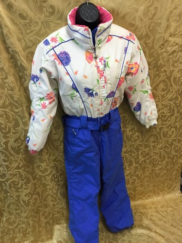 Obermeyer Ski Suit floral blue Snowsuit Juniors 12 full zip hood belt small lady - Picture 14 of 14