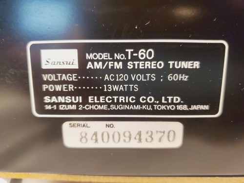 Vintage Sansui T-60 AM/FM Stereo Tuner, TESTED, WORKING GREAT - Picture 11 of 11