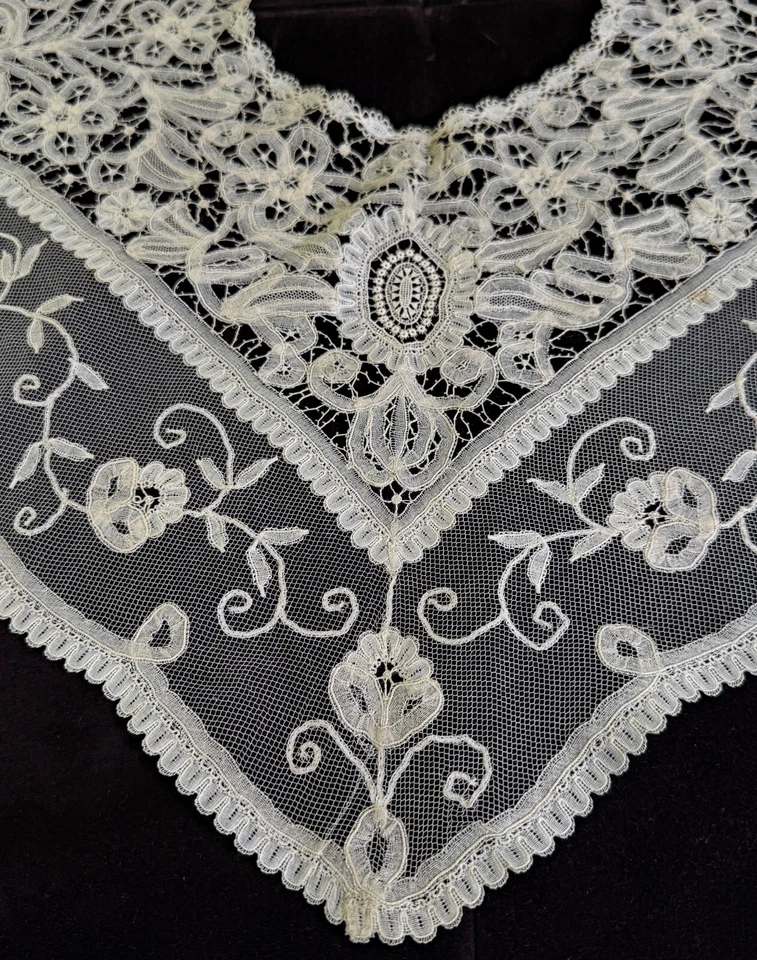 Antiguo cuello chal de encaje princesa hecho a mano ZZ309 Foto 2 de 4