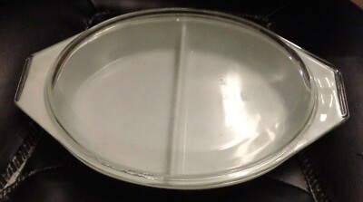 WHITE PYREX DIVIDED CASSEROLE DISH W LID & SEPARATE TRAY rare vintage 3 ct lot