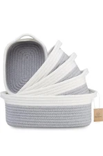 NaturalCozy 5-Piece Rectangle Storage Basket Set- Natural Cotton Rope