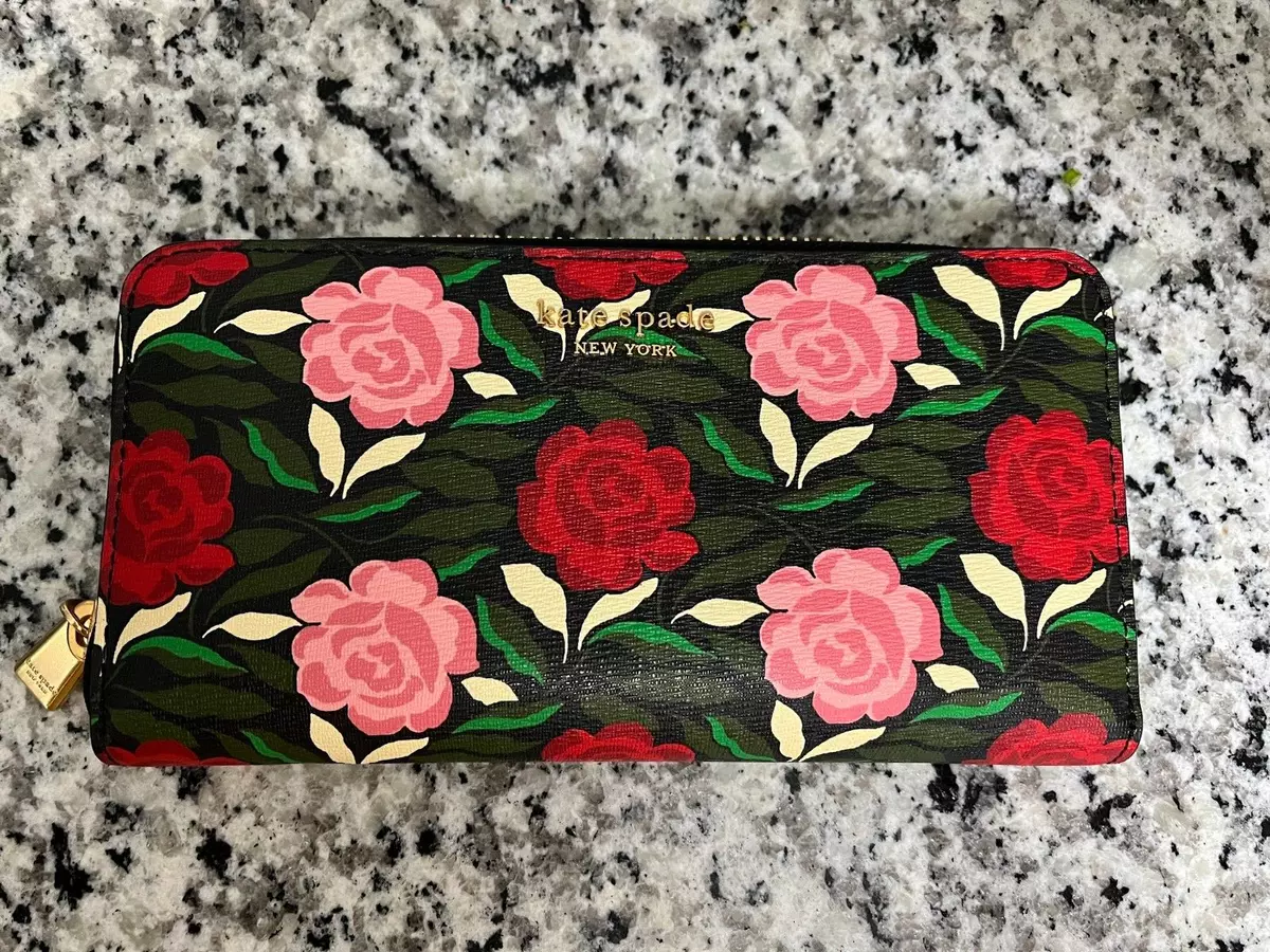 Kate Spade New York Morgan Rose Garden Zip Around Wallet - Black Multi