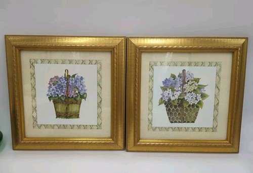 Floral Flowers Wall Art Set of 2 Gold Frame Matted Framed Prints (Frames 10x10) - Picture 2 of 11