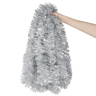 DECORA 33 Feet Silver Tinsel Garland, Christmas Metallic Hanging Tinsel 