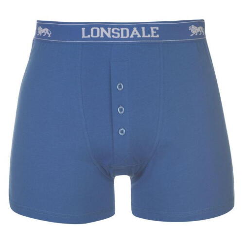 MENS QUALITY LONSDALE COTTON BOXERSHORTS BUTTON FRONT BOXERS ELECTRIC ROYAL BLUE - Picture 1 of 2