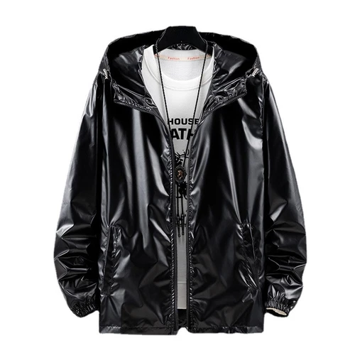 Herren glänzende Jacke Kapuze Mantel holografisch Harajuku Mode Top Freizeit - Bild 16 von 23