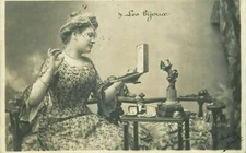 Vintage French postcard early 20th century beautiful lady with jewelry present