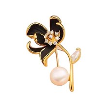 Gold Enamel Lotus Flower Crystal Brooches Pins Fashion Beautiful Created Rhin...