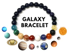 Galaxy Bracelet: 8 Planets, Moon and Sun Beads - 8 mm Crystal Celestial Bracelet