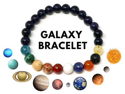 Galaxy Bracelet - 8 Planets, Moon and Sun Crystal Beads - Gemstone Jewelry Gift
