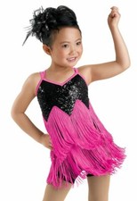 Weissman Girl DanceTapJazz CostumePinkTasselFringeBlackSequinShorts MC Med 10/12