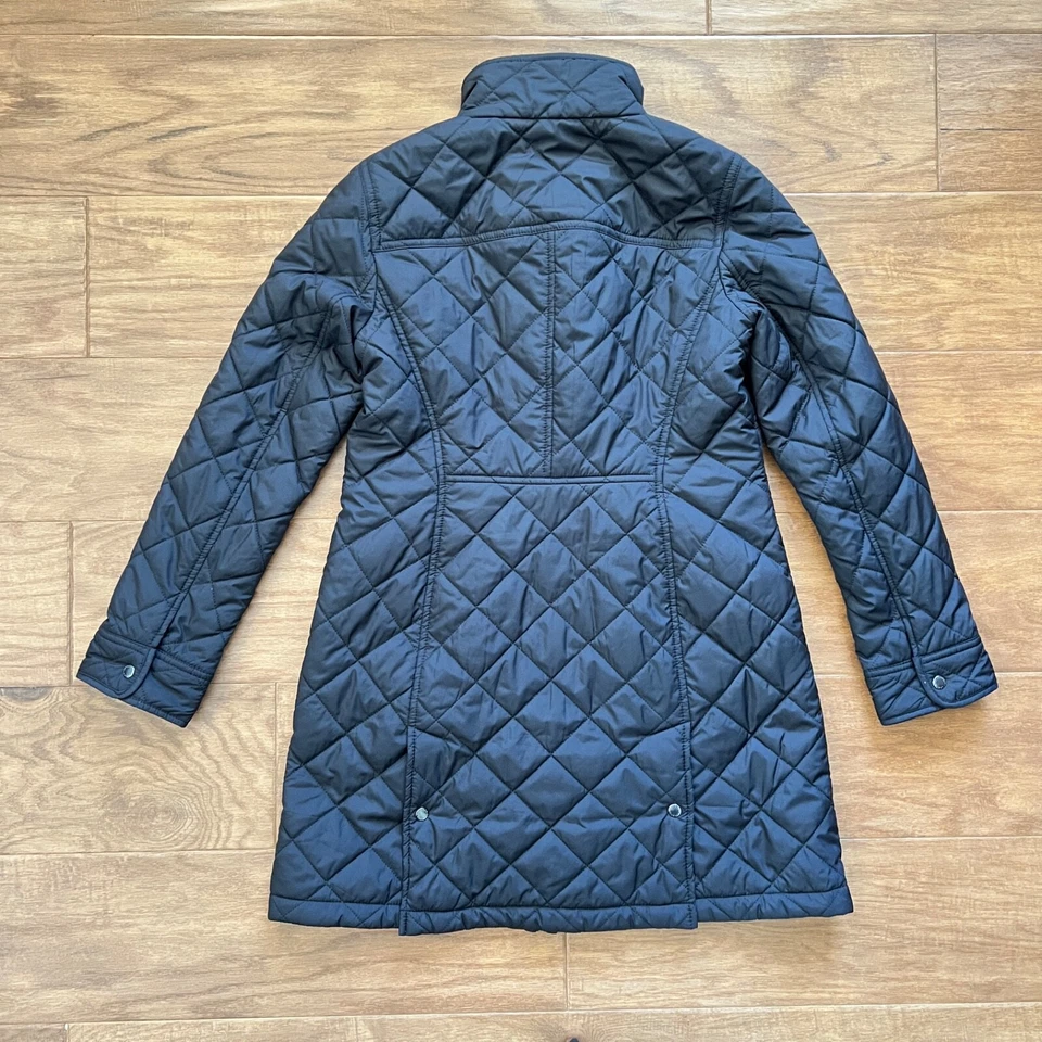 Talbots Petites Coat/Jacket Size 2P Black Quilted Long Button Zip - Image 2 of 4